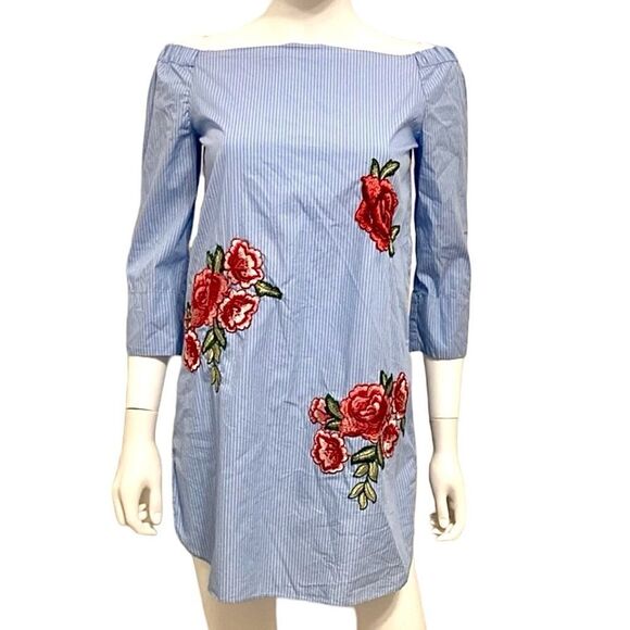 ZARA Dress Embroidered Off Shoulder Poplin Mini Dress • BLOGGER FAVORITE • - Picture 10 of 12